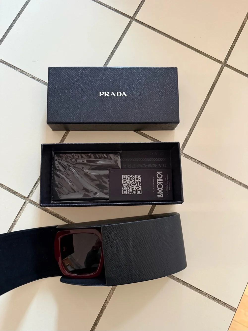 Prada Women's Square Sunglasses - Deep Red Frame with Dark Lenses
